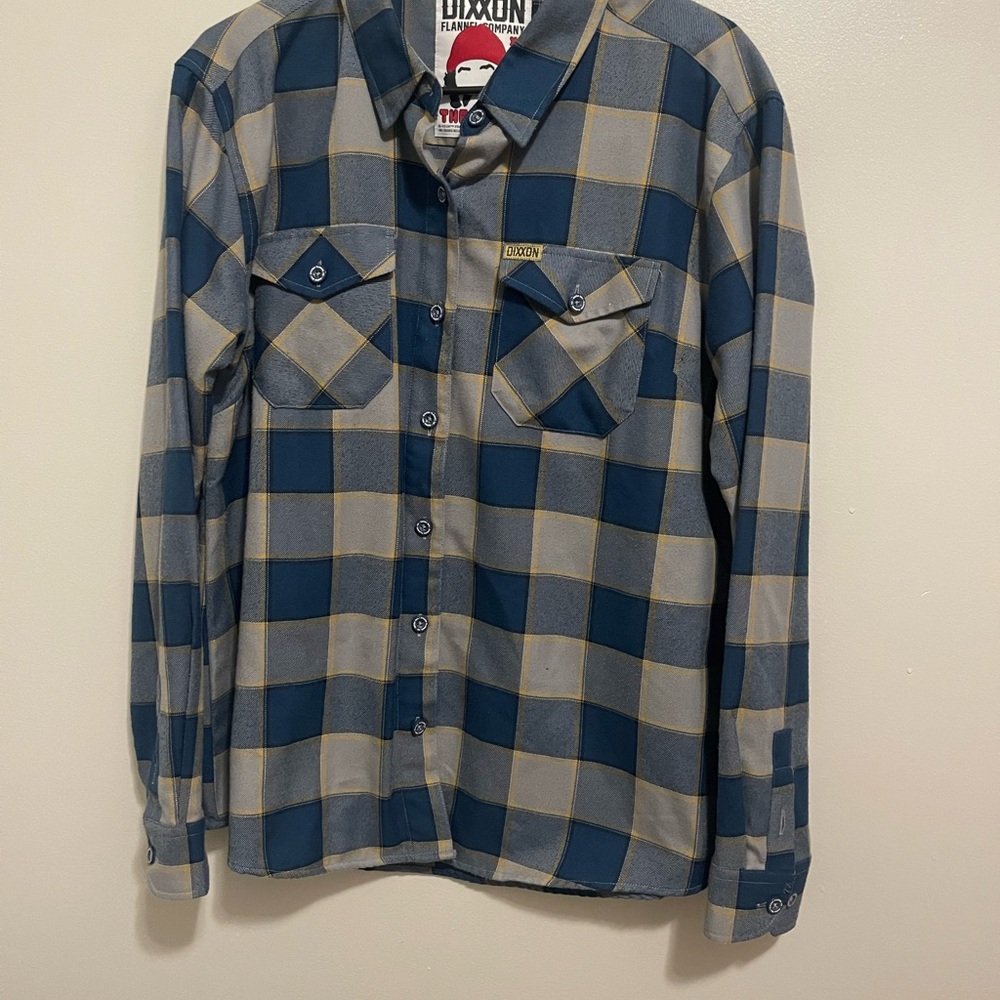 DIXXON Blue and gray Plaid Women's Button Down Shirt